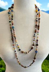 Vintage Artisan Beaded Necklace Glass Beads Mixed Colors Sizes 60″ OOAK Boho Art