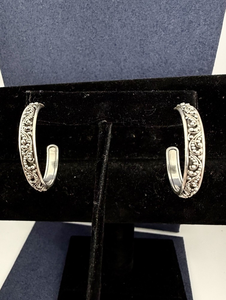LOIS HILL Sterling Silver Filigree Scroll Bali 1.25” Hoop Post Earrings