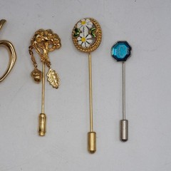 Lot of 6 Costume Jewelry Lapel Stick Pins 1950’s-1970’s