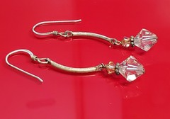 925 Crystal Drop Earrings 1.75in Sterling Silver 2g Aqua Blue Amber Tone Bicone