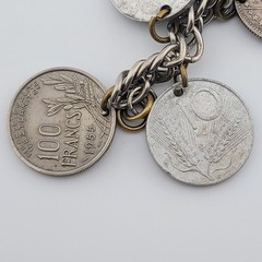 Vintage Coins From Around the World Charm Bracelet Souvenir 1924 to 1956 7.5″