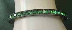 STUNNING ART DECO STERLING GREEN PASTE STONES BANGLE BRACELET 1920s FABULOUS