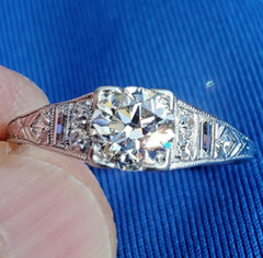 Original EARTH MINED DIAMOND ART Deco Engagement Ring 1 CARAT PLATINUM Solitaire