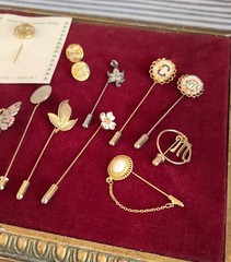 Lot of 24 Vintage Stick Pins ~ Butterfly Dogwood Bird Kangaroo ~ Some cases too