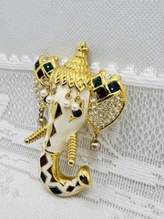Vintage Signed Kenneth Jay Lane KJL Royal Maharajah Jeweled Elephant Brooch Pin