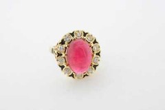 Estate Sale 14k Yellow Gold Cocktail Ring Pink Tourmaline Diamonds Size 9.25