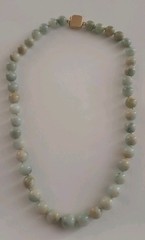 Vintage 1950s Natural Jade 10 Mm.Bead Necklace with A Gold Filled Clasp Knotted