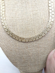 Vintage High Polish Gold Diamond Cut Nugget Link Necklace Fold Over Clasp 18”