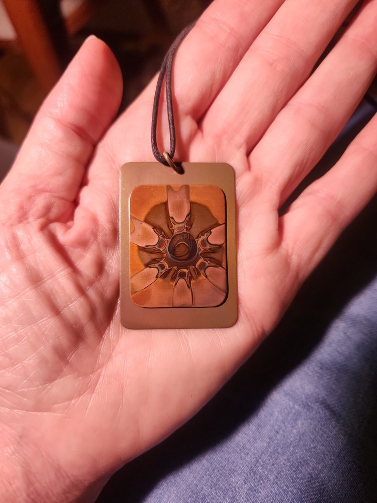 Vintage Copper Artisan “Flame Painted” Pendant Necklace