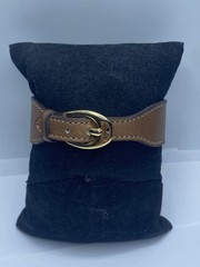 Gucci Vintage Interlocking G Gold Tone Brown Leather Bracelet 8.125″ COA