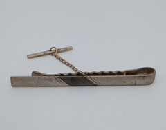 925 Tie Clip 2.5in Sterling Silver 8g Two Tone Gray Engine Turn Chain Bar Estate
