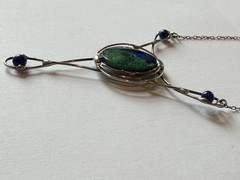 Vintage Artisan One Of A Kind Sterling Azuremalachite Lapis Necklace 23” Boho