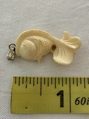 Vintage Buffalo Bone Carved Koi Fish Pendant, Approximately 1” X 1”