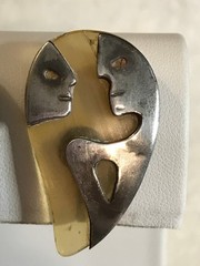 Vtg Sterling Silver & Horn or Lucite Modernist Man Woman Screw Earrings Mexico