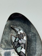Vintage Israel 935 Sterling Silver Inlaid Mother of Pearl Inlay Brooch
