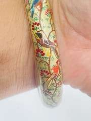 Vintage Tropical Parrot Bird Bangle Bracelet Hand Painted Gold Statement