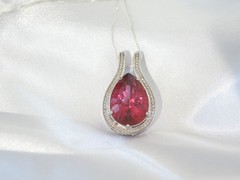 Sterling Silver 925 Pink Topaz Large Slide Pendant Necklace