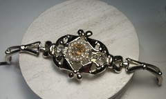 Vintage Aurora Borealis Pink Rhinestone Bracelet Gold Tone Ornate Open Work MCM