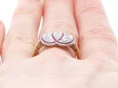 0.38ct Ruby and 0.70ct Diamond 15k Yellow Gold Platinum Dress Ring Circa 1920