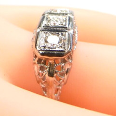 Antique Three Diamond Engagement 14K White Gold Ring Size 7.25 UK-O EGL USA Deco
