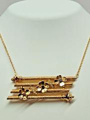 UNIQUE & Pretty 14k Textured & Floral 4 Bar Simulated Gem Pendant 17.5″ Necklace