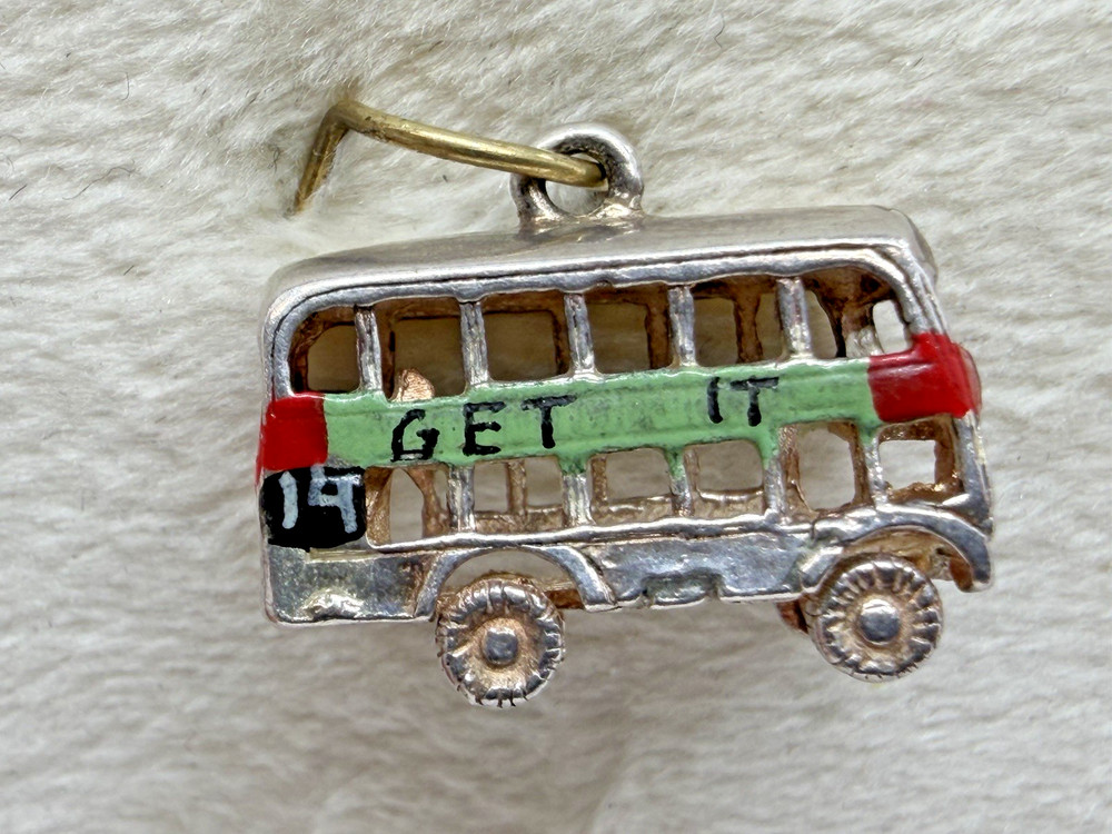 Vintage Get it at HARRODS enamel Doubledecker Bus Sterling Bracelet Charm 2.8g