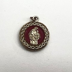 Vintage Saint Anthony of Padua Red Enamel Religious Medal Pendant Gold Tone