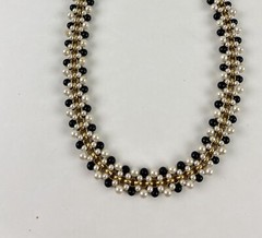 Lady Remington Faux Pearl Beaded Cluster Necklace ~ White Black With Gold Tone
