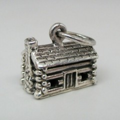 Sterling Silver LOG CABIN Charm for Bracelet PENDANT Brown County VINTAGE Cute!