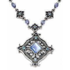 Vintage Avon Nina Ricci Necklace Silver Tone Blue Cabochon Rhinestone Pendant 16