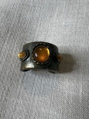 Vintage Signed N A Brass Orange Cabochon Ring Size 7