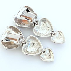 Gorgeous Nolan Miller Silver Tone Pave Crystal Triple Heart Dangle Earrings