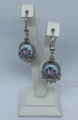 Vintage earrings. USSR porcelain. Hand painted. Enamel.Russian. Finift . 7.36 g.