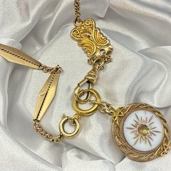 Vintage 12k Gold Filled Pocket Watch Fancy Link Chain FOB,Swivel Dog Clip, Czech