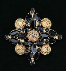Vtg Verified Juliana Jet Black Rhinestone Filigree Ball Brooch Pin