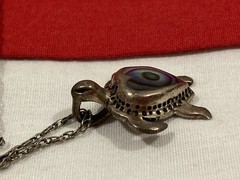 Vintage 925 Sterling Silver Abalone Heart Turtle Pendant & Chain Necklace 18.5”