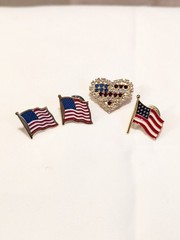 Vintage Patriotic Flag Heart USA Brooch Lot Of 4 Rhinestones Enameled 1980s