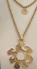 Vintage Gerard Yosca Runway Statement Necklace 44 ” Sunburst Pendant Gold Tone