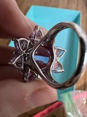 Estate 18k White Gold Vintage Purple Sapphire Diamond Trembler Ring