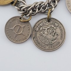 Vintage Coins From Around the World Charm Bracelet Souvenir 1924 to 1956 7.5″