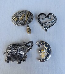 Vintage Brooch Lot of 10 – 1970s–1990s Enamel, Glass, Pearl & Marcasite Pins