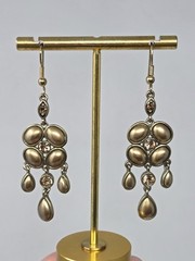 Topaz Faux Pearl Cabochon & Rhinestone Dangle Drop Earrings Vintage 2.5 Inches