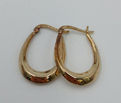 VTG 925 Oval Hoop Earrings 1in Drop Gold Vermeil on Sterling Silver 2.5g Estate
