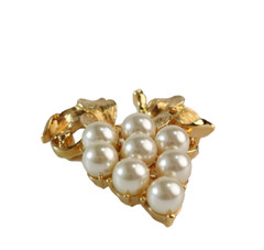 Vintage Grape Brooch Faux Pearl Lapel Pin Fruit Bunch Cluster Gold Tone