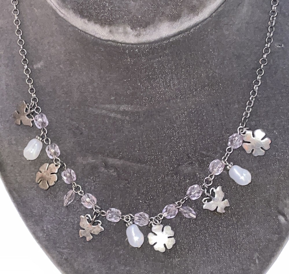 Vintage Carol Lee Charm Costume Jewelry necklace Pearls Flowers & Butterflies