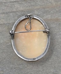 Carved Shell Virgin Mary Cameo Brooch Pin / Pendant 800 Silver Antique 1.25 Inch