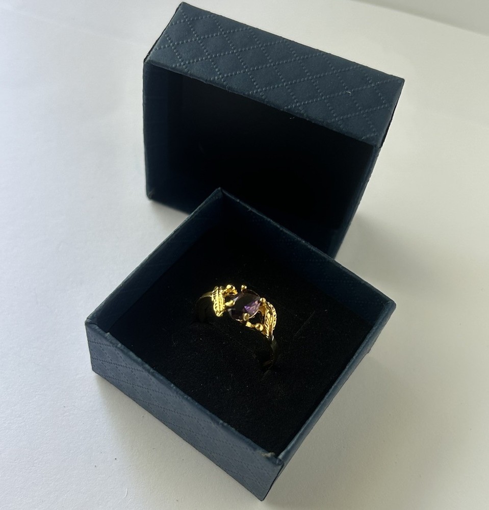 Vintage Purple Cubic Zirconia Ring Gold Plated Womens Size 10