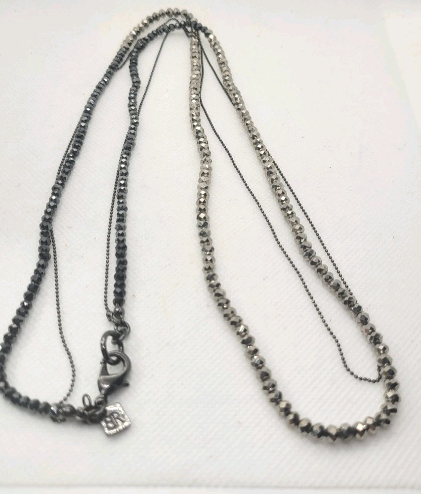 Vintage BANANA REPUBLIC Black And Silver Long Necklace 30in.