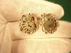 NICE OLDER VINTAGE HANDCRAFTED PAIR OF STERLING SILVER AMMONITE SEALIFE EARRINGS