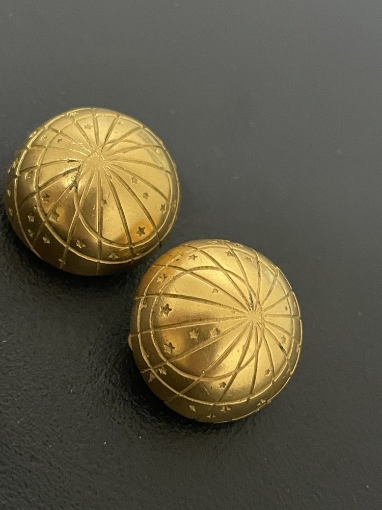Hermès Paris Signed Gold Tone Round Dome Clip-On Stud Earrings